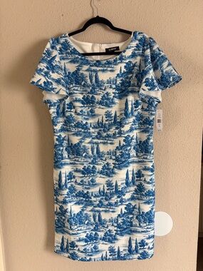 Glamorous Blue & White Toile Shift Dress